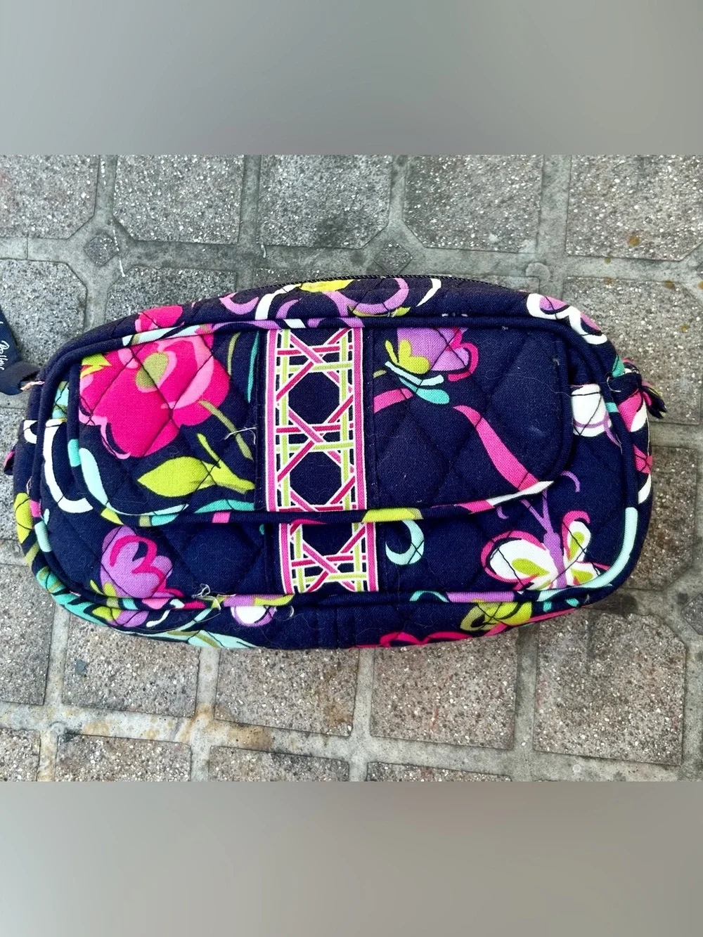 Vera Bradley Ribbons Navy Blue Small Cosmetic Make-up Case with Mirror
